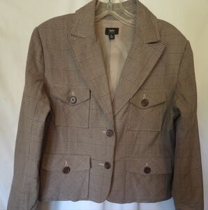 Mossimo Button Down Jacket In Brown/Tan/Orange Plaid Size Medium. Fully Lined.